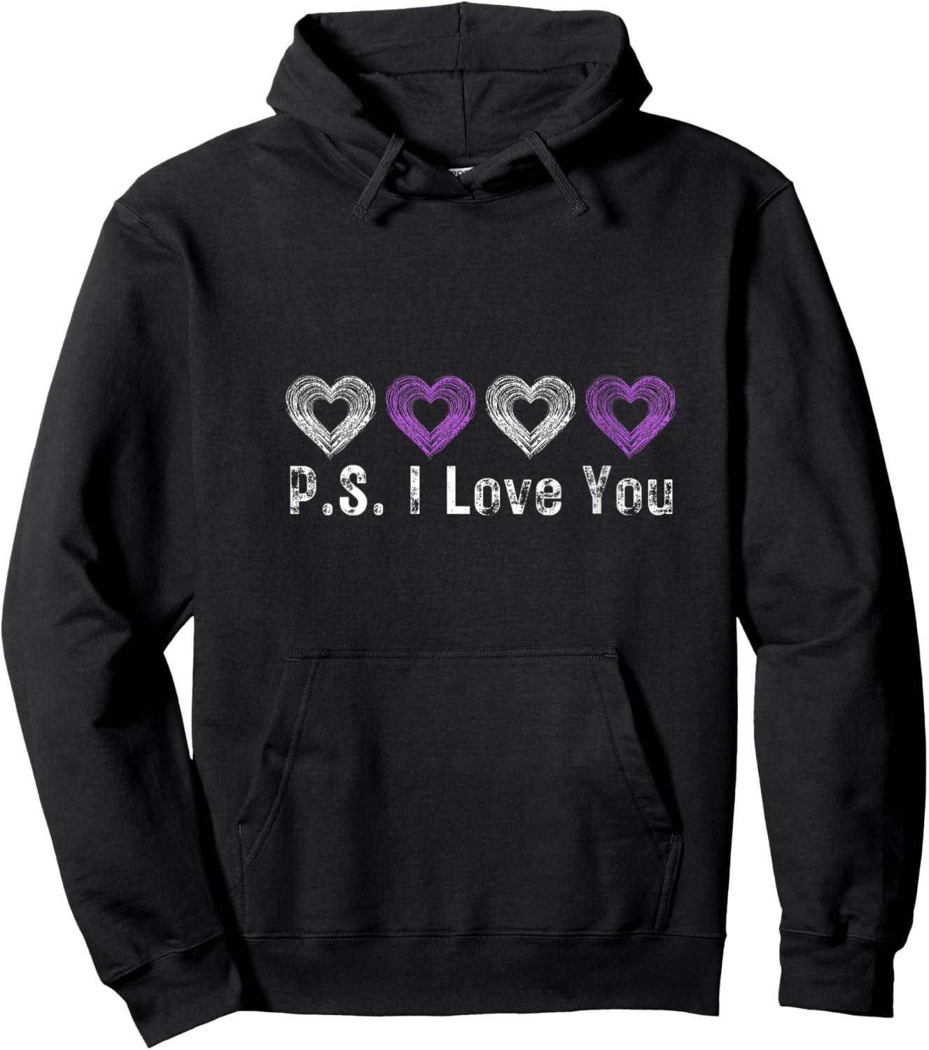 Women's PS I Love You Day Valentine's Day Purple Heart Women Men Kid V-Neck Hoodie - Hoodie | Black