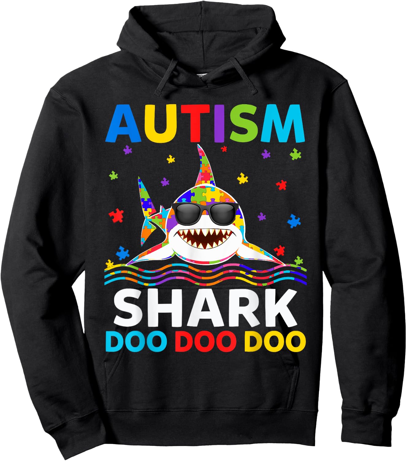 Funny Autism Shark Puzzle Awareness Day Cute For Boys Girls Hoodie - Hoodie | Black
