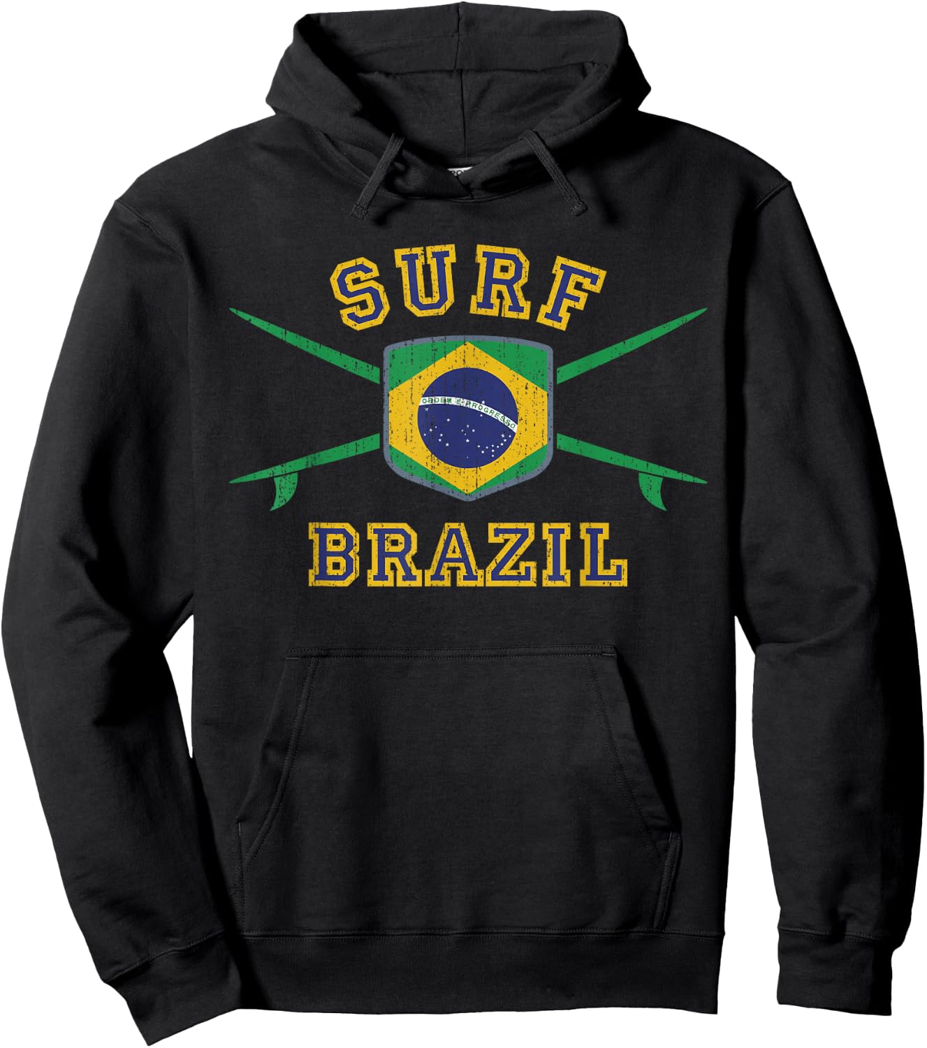 Surf Brazil | Vintage Brasil Flag Surfboards Brazil Surfing Hoodie - Hoodie | Black