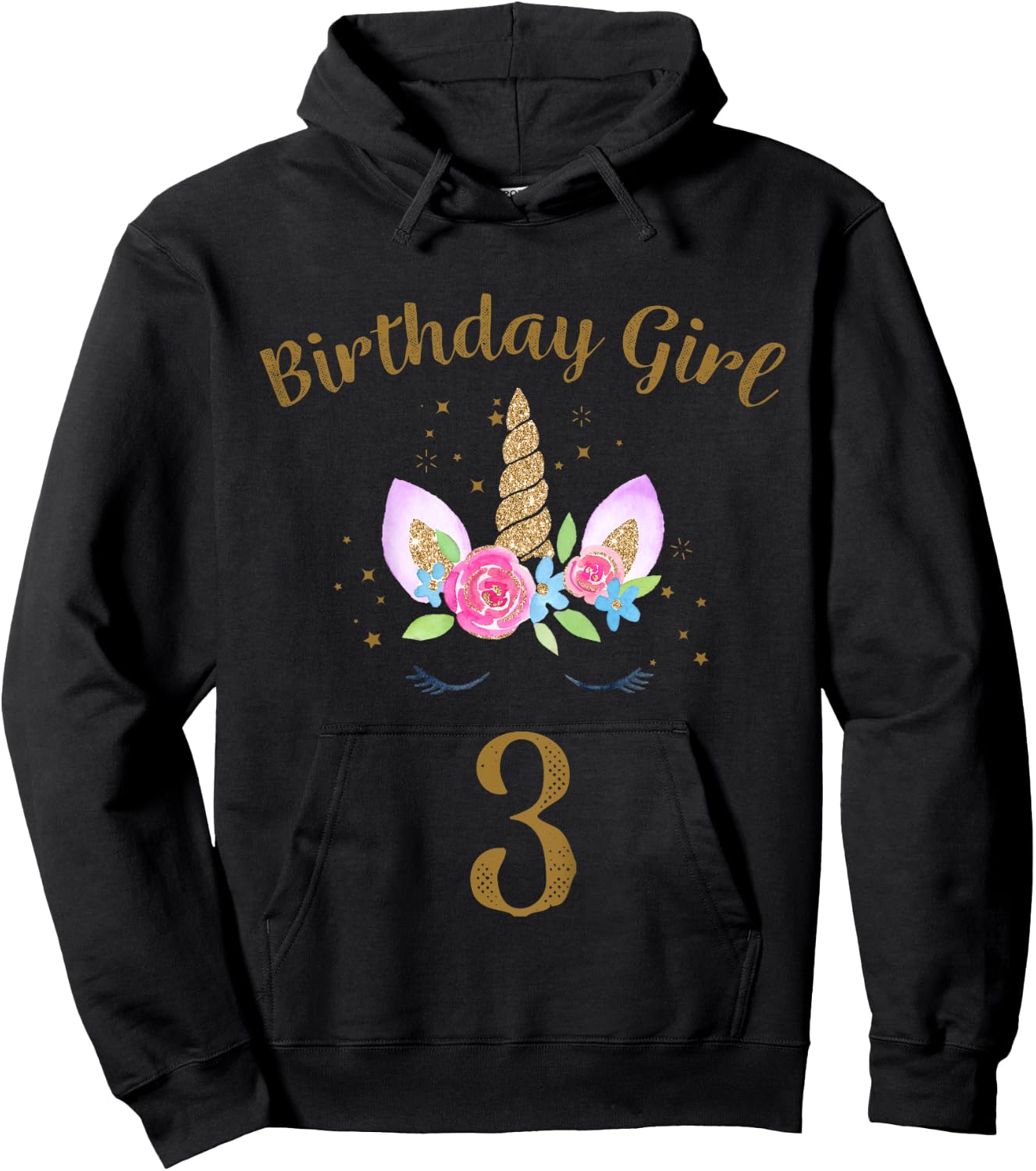 3rd Birthday Girl Unicorn Shirt Third Birthday Outfit Hoodie - Hoodie | Black
