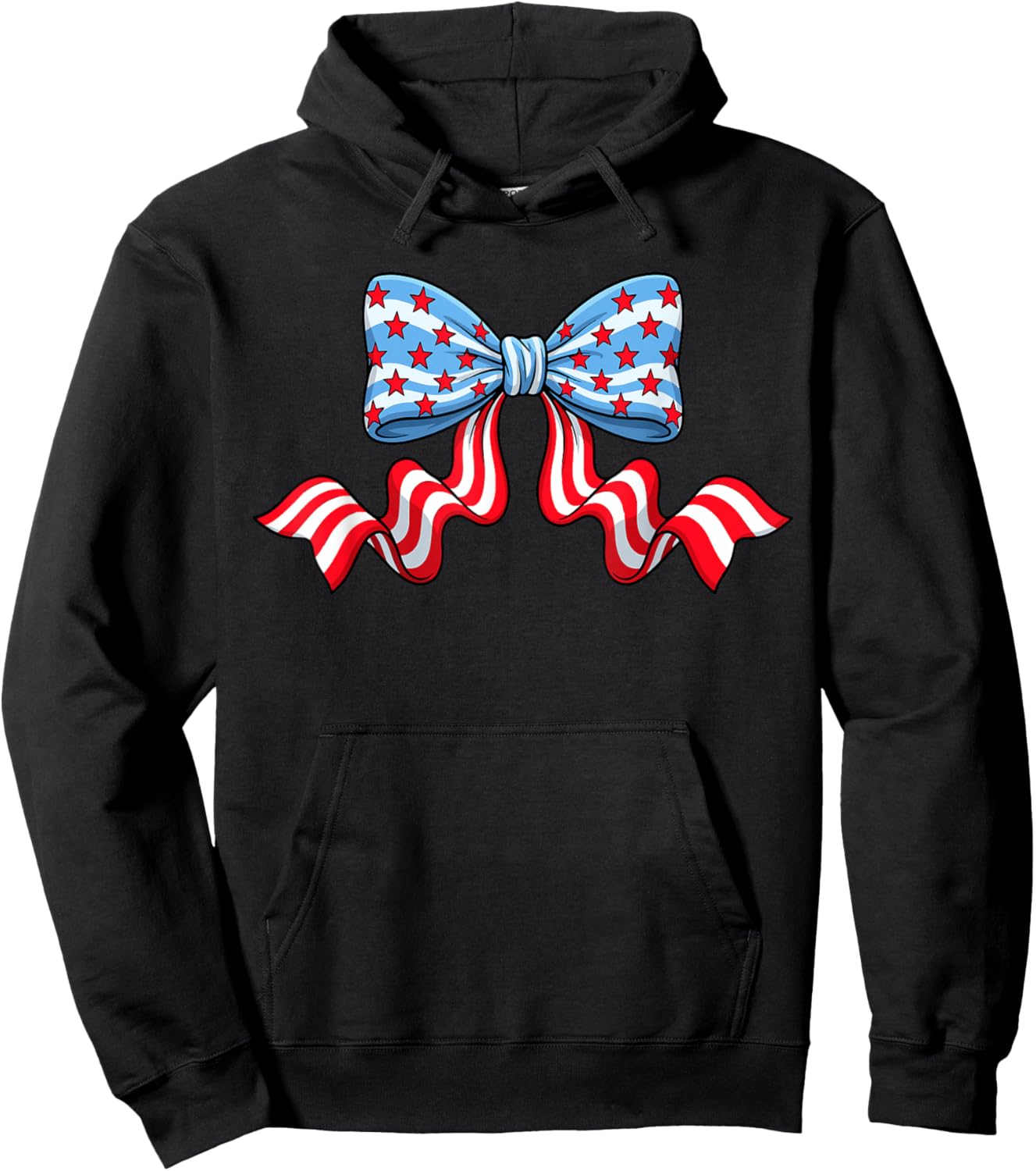 Coquette Bow Patriotic USA American Flag 4th of July Women Hoodie - Hoodie | Black