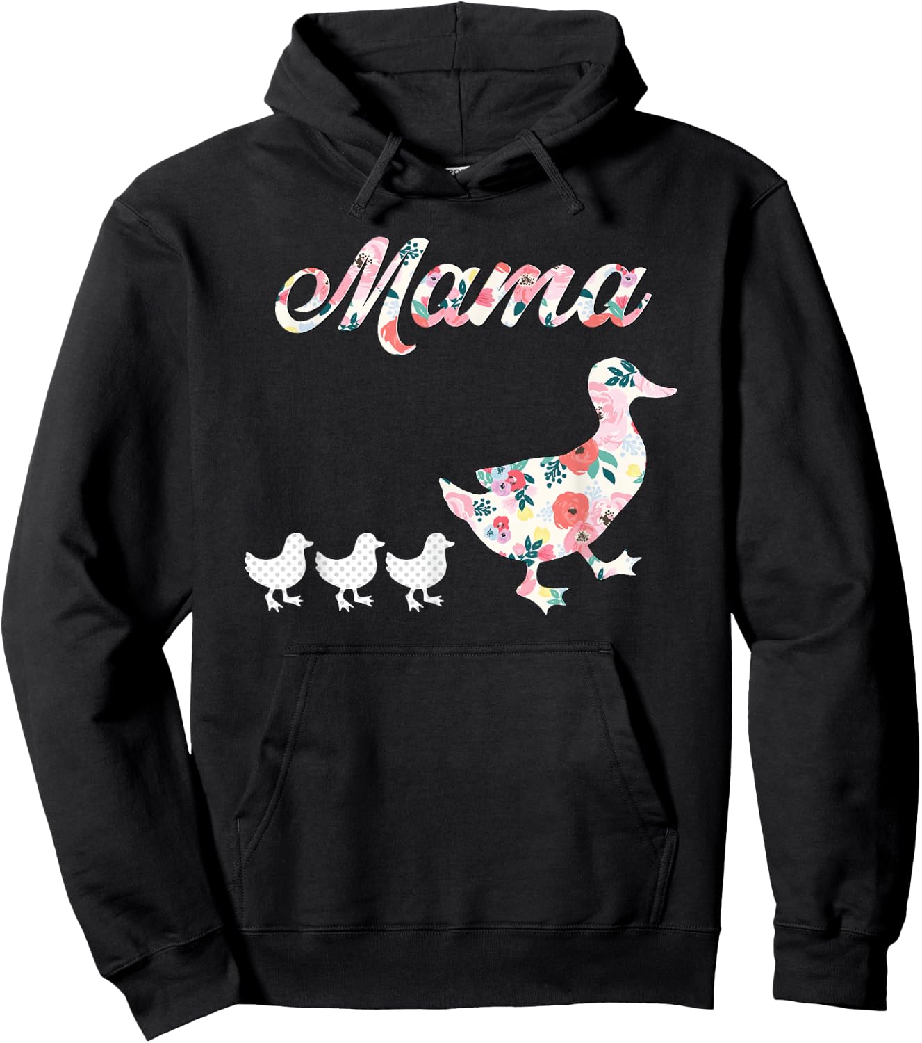 Mama Duck Shirt, Mama Duck and 3 Ducklings, Floral Mom of 3 Hoodie - Hoodie | Black