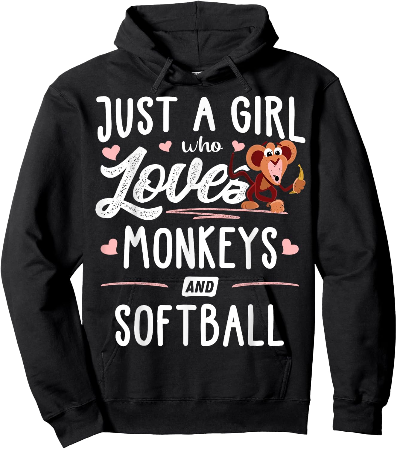 Just A Girl Who Loves Monkeys And Softball Gift Women Hoodie - Hoodie | Black