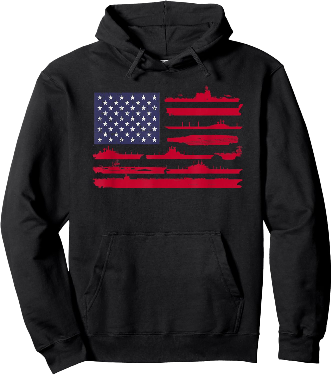 American Flag and Naval Ships - Patriotic Military Shirt Hoodie - Hoodie | Black