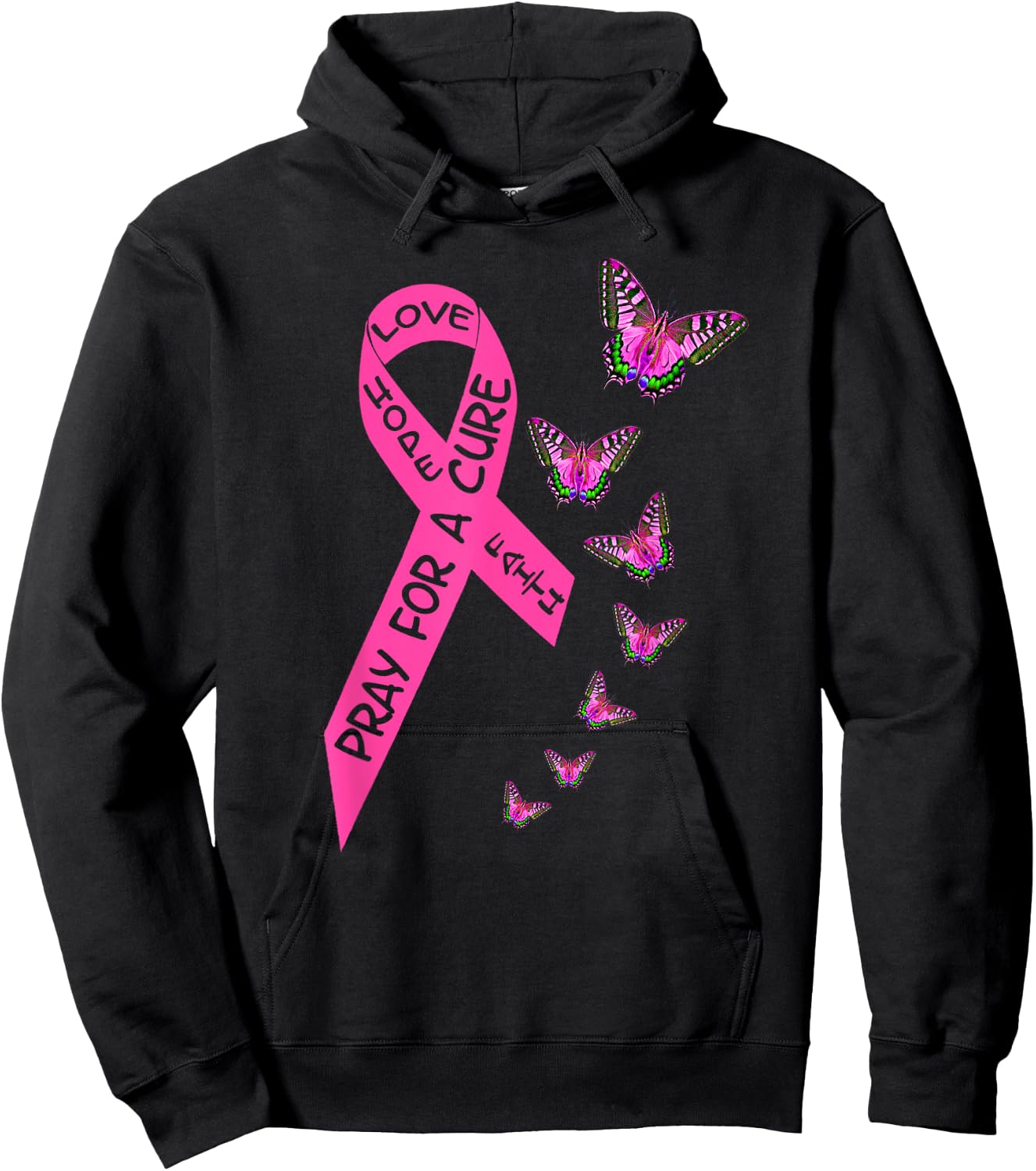 Breast Cancer Awareness Month Women Religious Butterflies Hoodie - Hoodie | Black