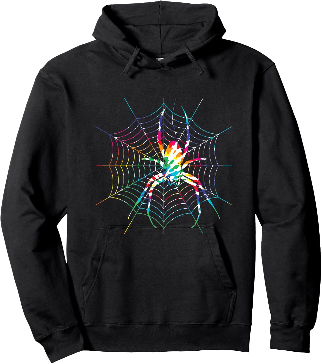 Fun Hippie Rainbow Tie Dye Spider Web Hoodie - Hoodie | Black