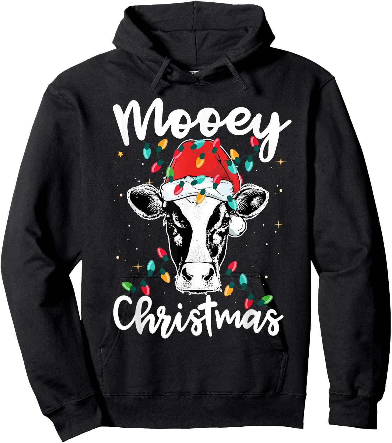 Mooey Christmas Santa Christmas Lights Cow Lovers Hoodie - Hoodie | Black