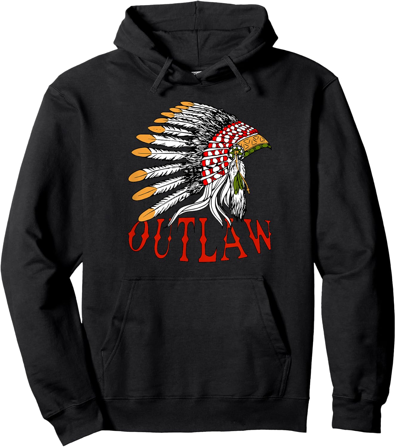 Outlaw with Indian Headdress Hoodie - Hoodie | Black