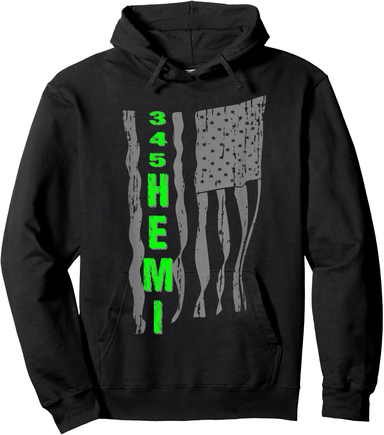 345 Hemi Patriotic Gray Flag Design Hoodie - Hoodie | Black