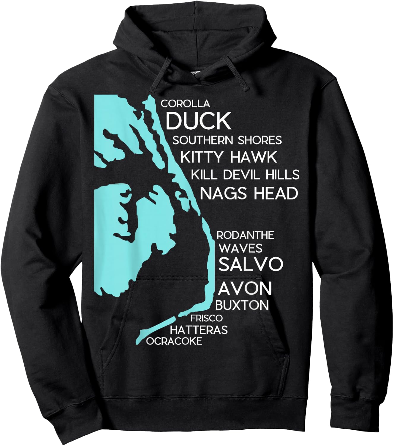Outer Banks North Carolina T Shirt Map OBX NC Souvenir Hoodie - Hoodie | Black