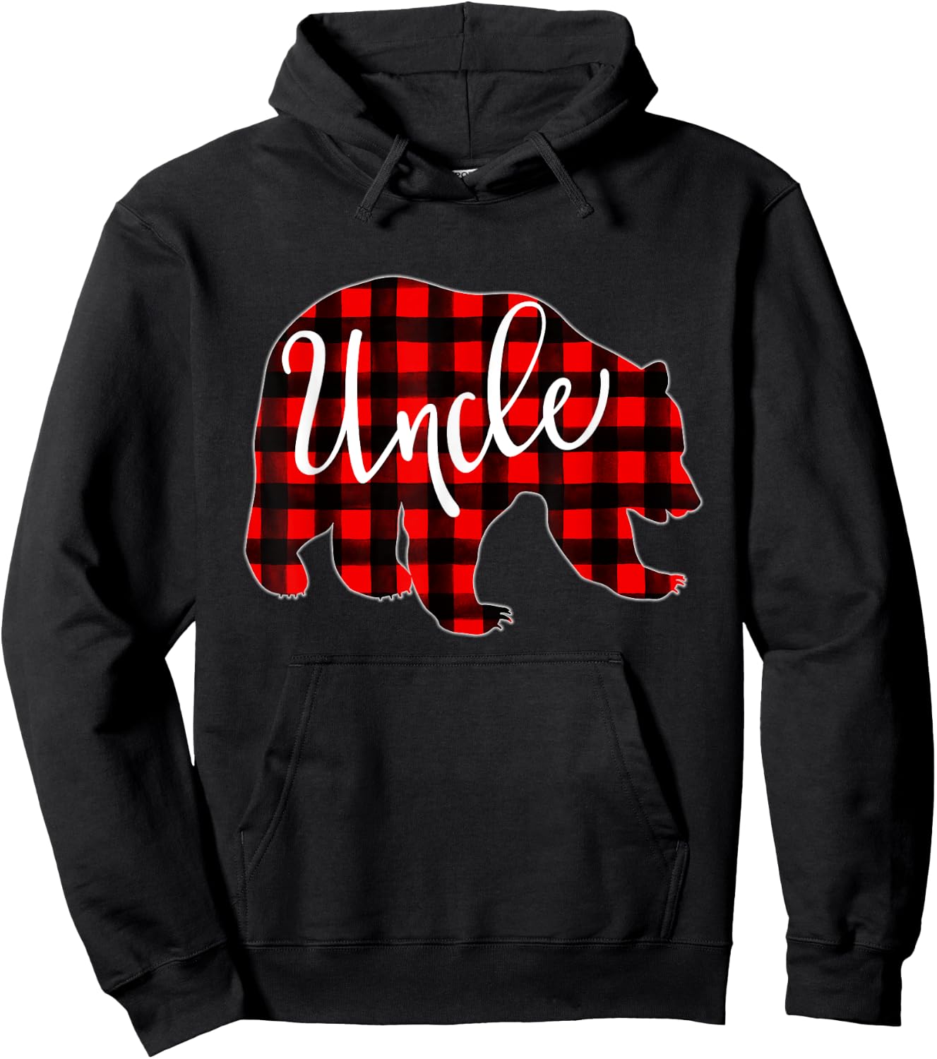Red Plaid Uncle Bear Matching Family Christmas Eve Buffalo Hoodie - Hoodie | Black