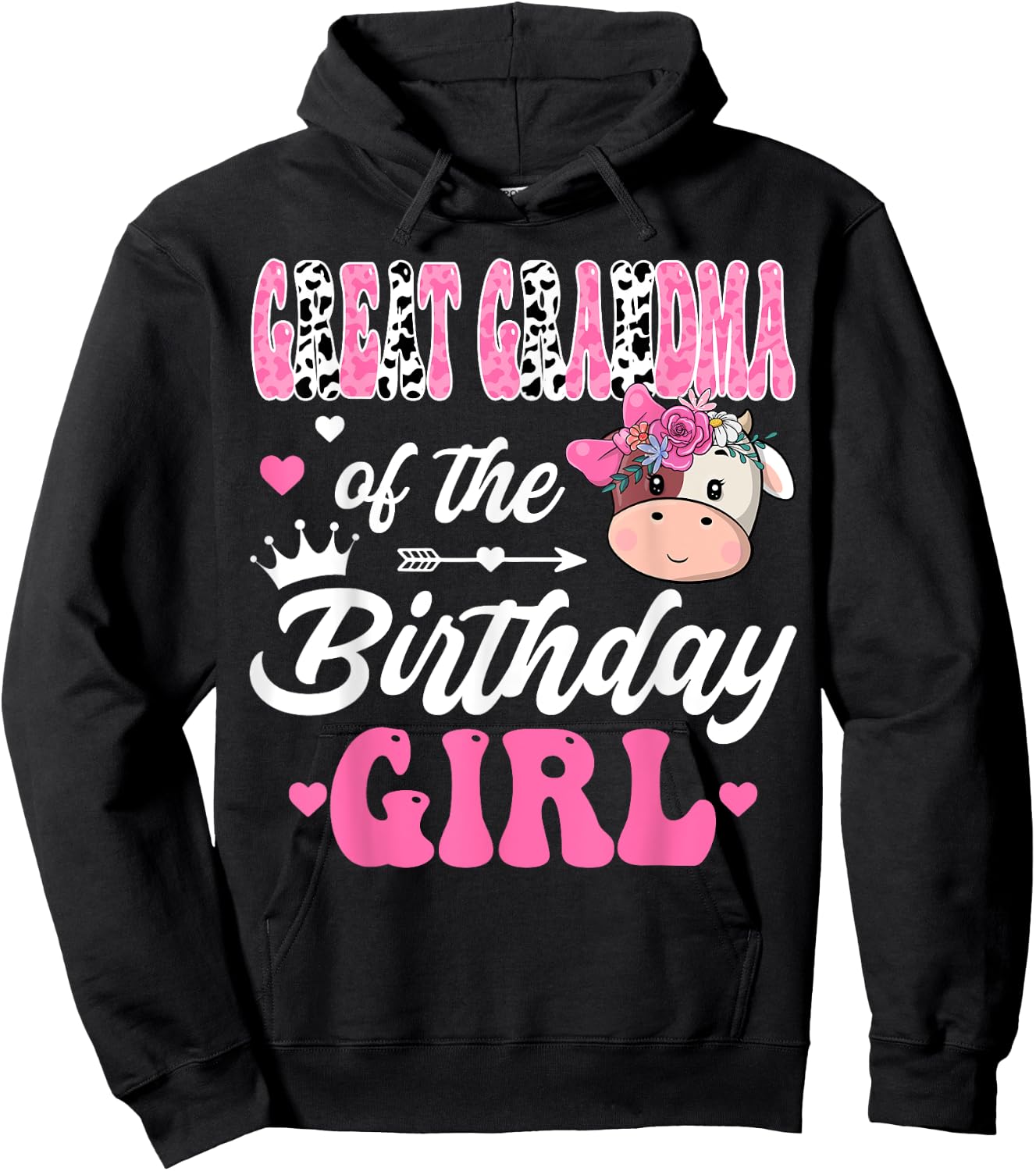 Great Grandma Of The Birthday Girl Farm Cow 1St Bday Girl Hoodie - Hoodie | Black