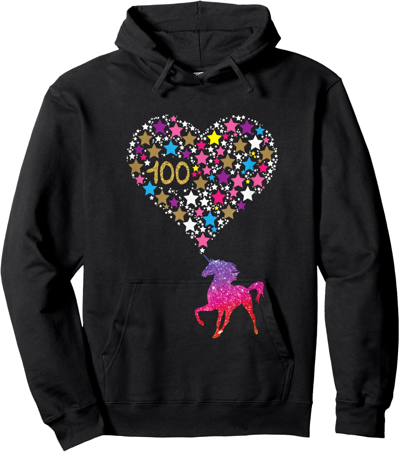 Unicorn 100 Days Of School Shirt Cute Happy Gift Outfit Hoodie - Hoodie | Black