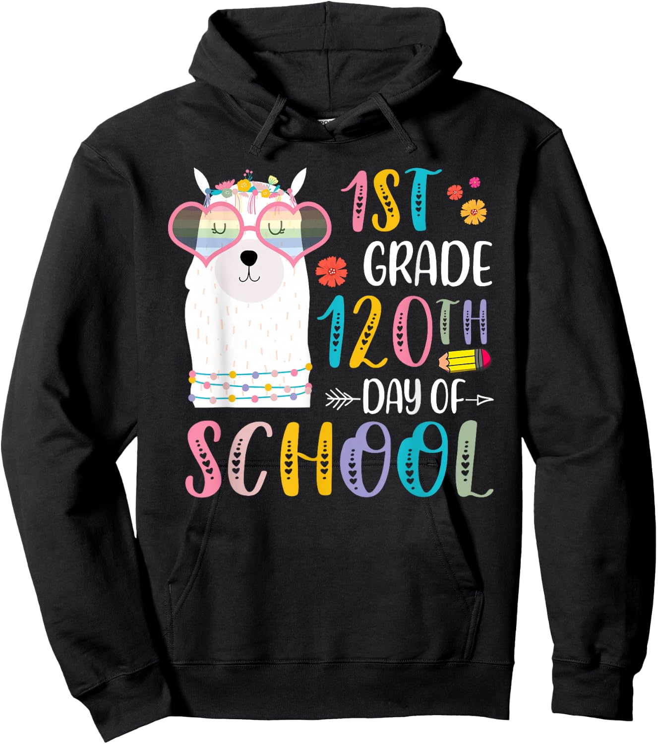 120th day of School No Prob Llama 120 Days Of 1st Grade Hoodie - Hoodie | Black