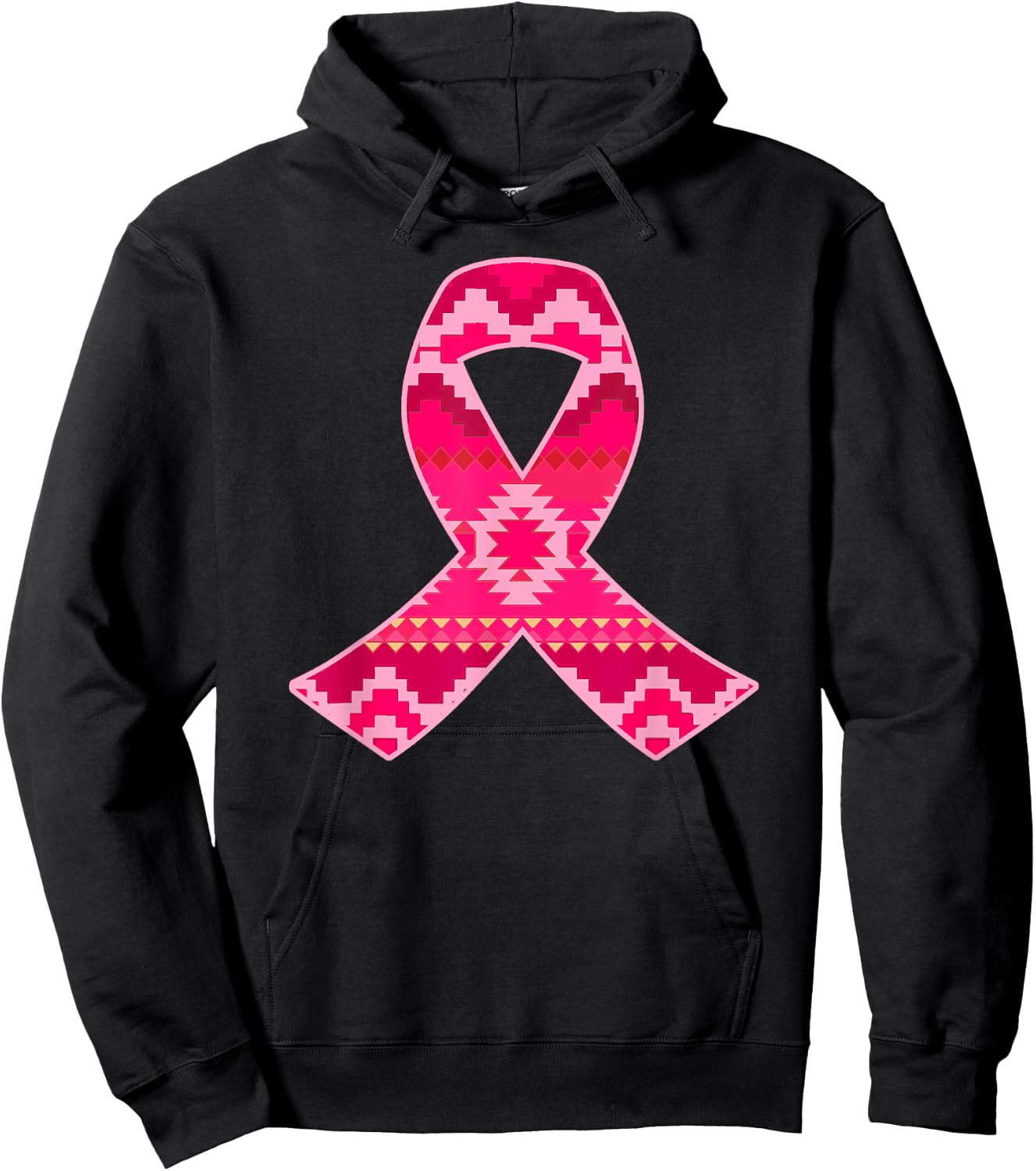Pink Geometric Aztec Pattern Breast Cancer Awareness Ribbon Hoodie - Hoodie | Black