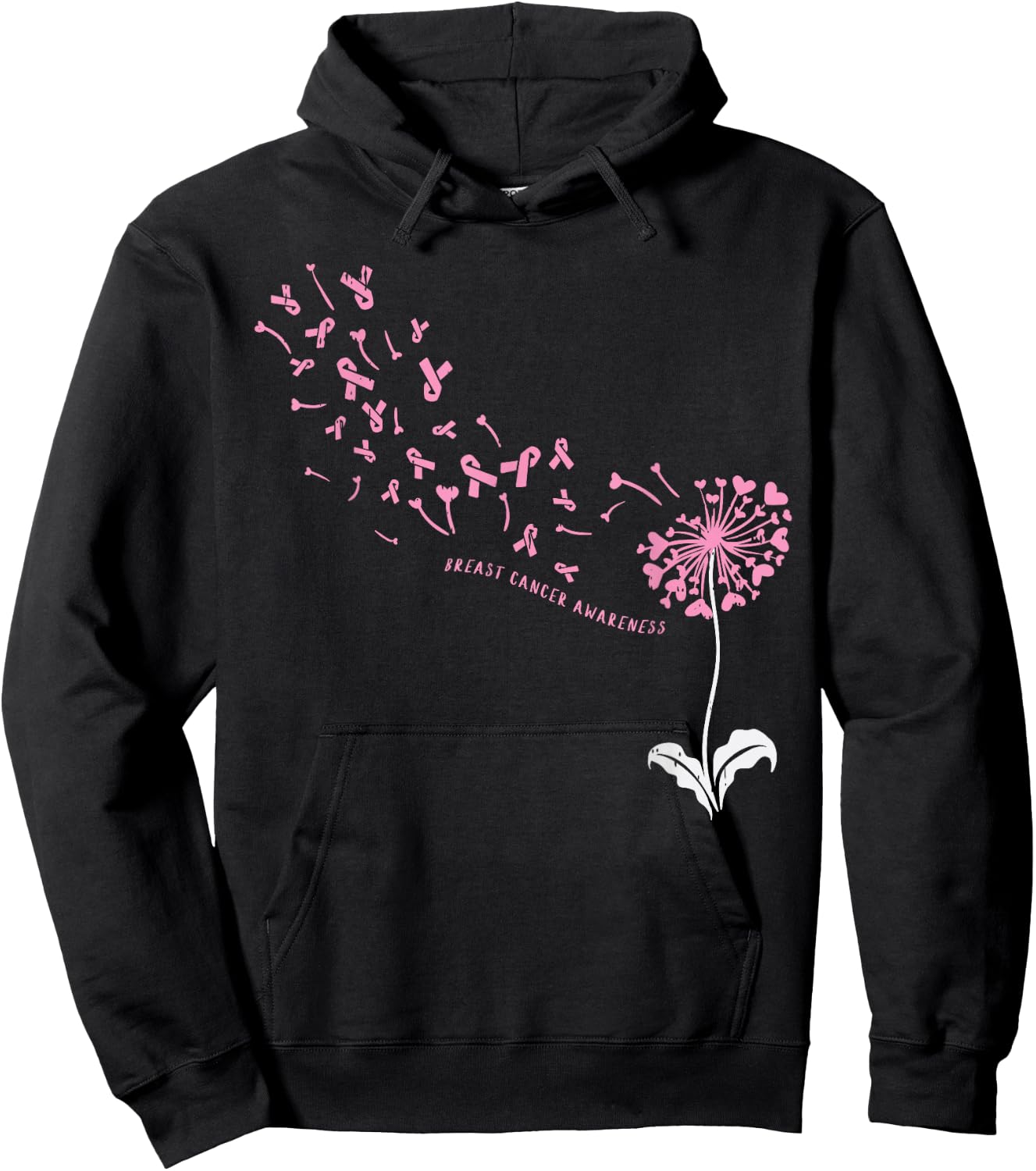 Dandelion Breast Cancer Awareness Pink Ribbon Support Gift Hoodie - Hoodie | Black