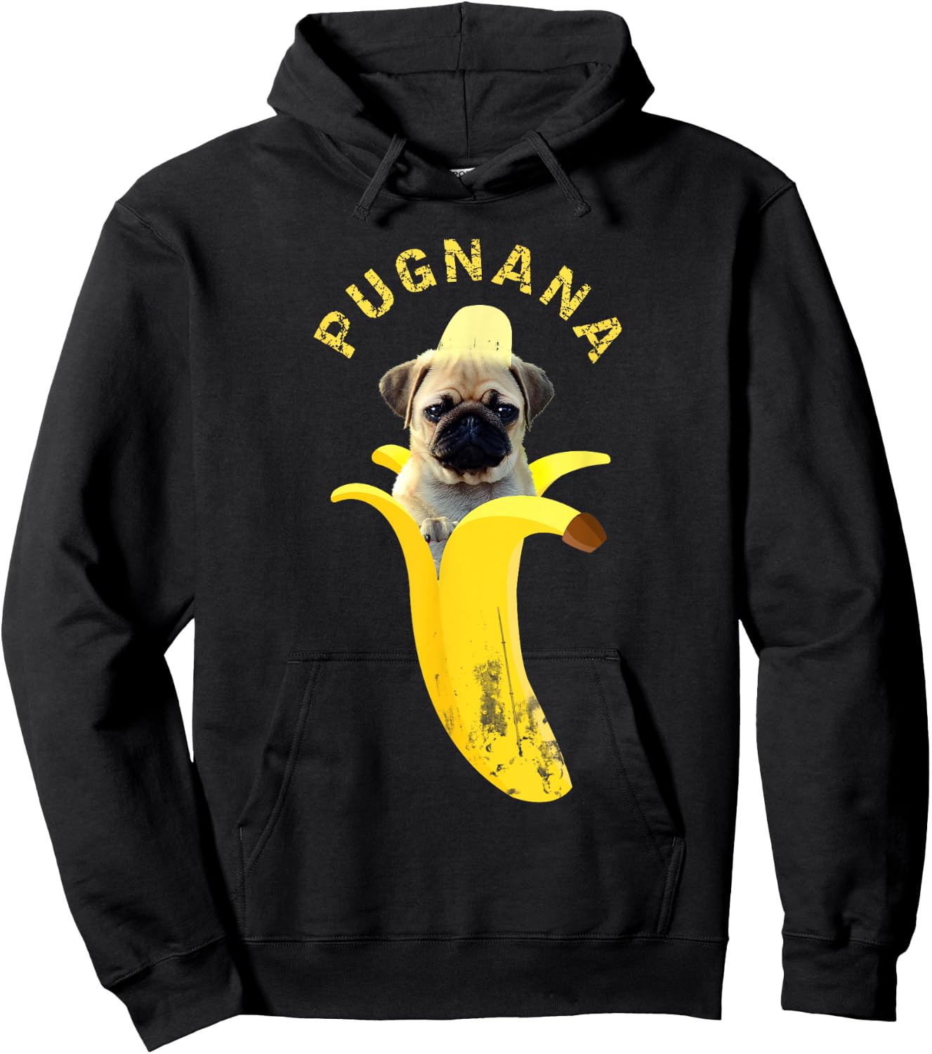 Pugnana , Cute Funny Pug Banana Hoodie - Hoodie | Black