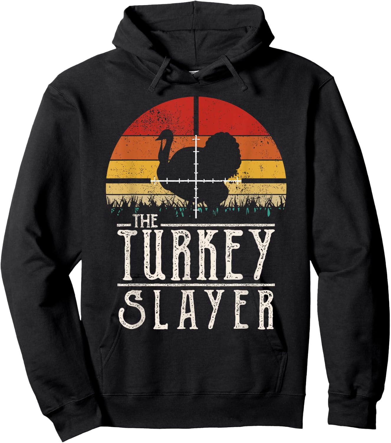 Vintage Sunset Retro Style Turkey Hunting Turkey Slayer Hoodie - Hoodie | Black