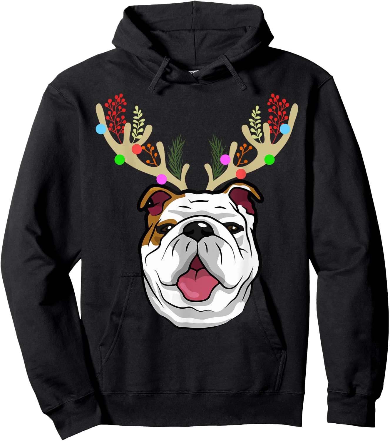 XMAS Funny Bulldogs with Antlers Christmas Hoodie - Hoodie | Black