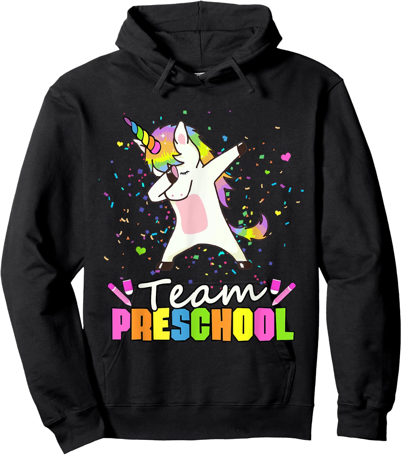 Team Preschool Unicorn Team Pre-K Preschool Crew Hoodie - Hoodie | Black