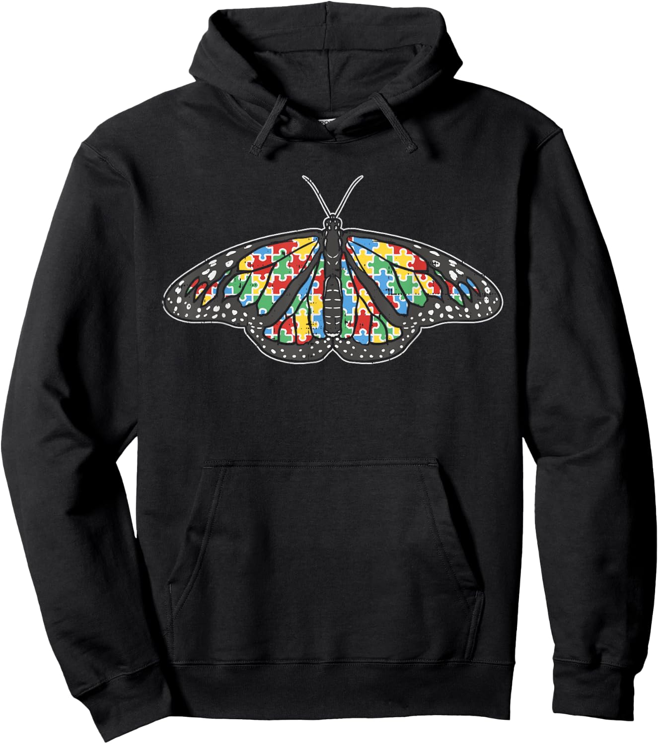 Monarch Butterfly Puzzle Shirt Autism Awareness Support Gift Hoodie - Hoodie | Black