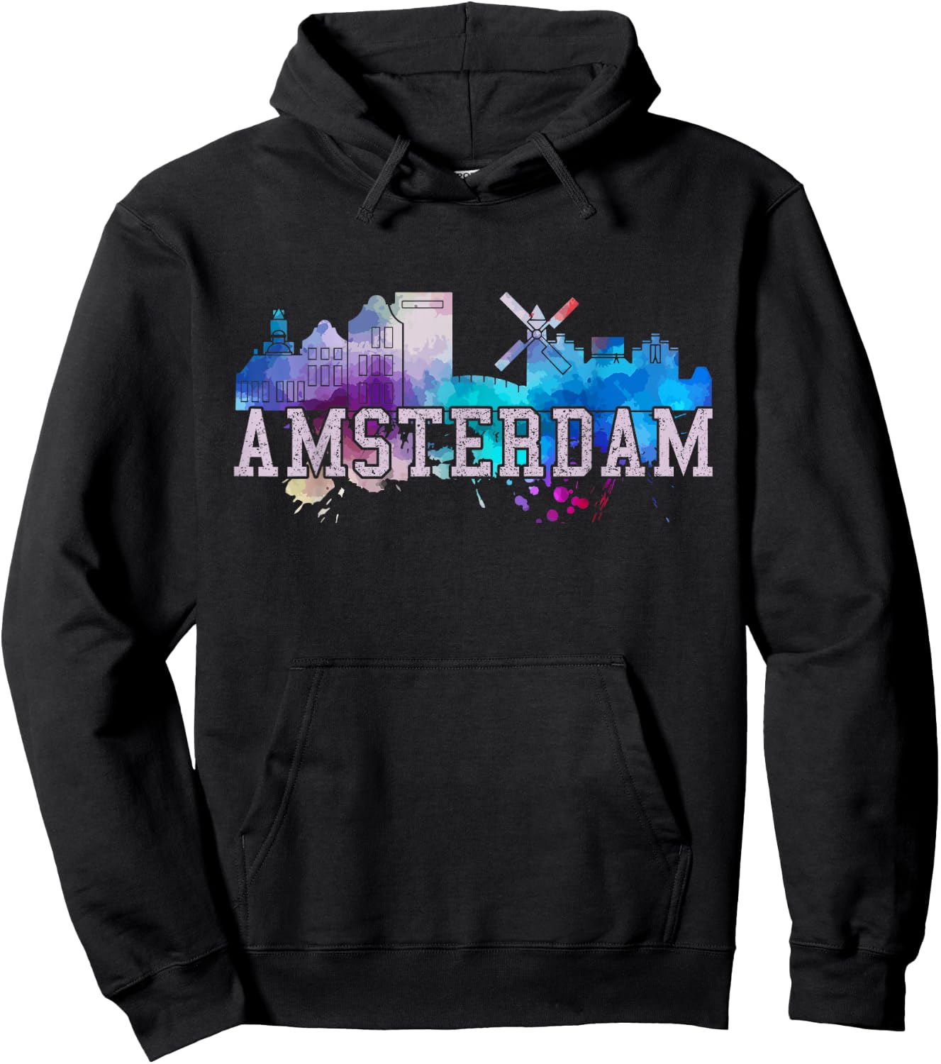 Amsterdam - Watercolor Art Skyline Netherlands Gift Hoodie - Hoodie | Black