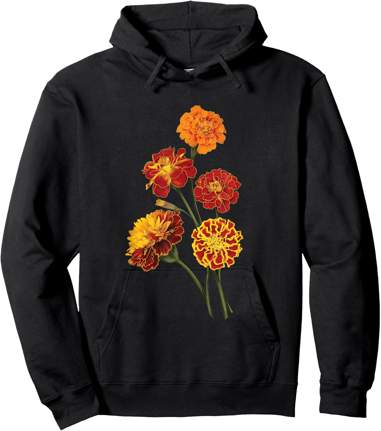 Marigold Flowers, Floral Design Hoodie - Hoodie | Black