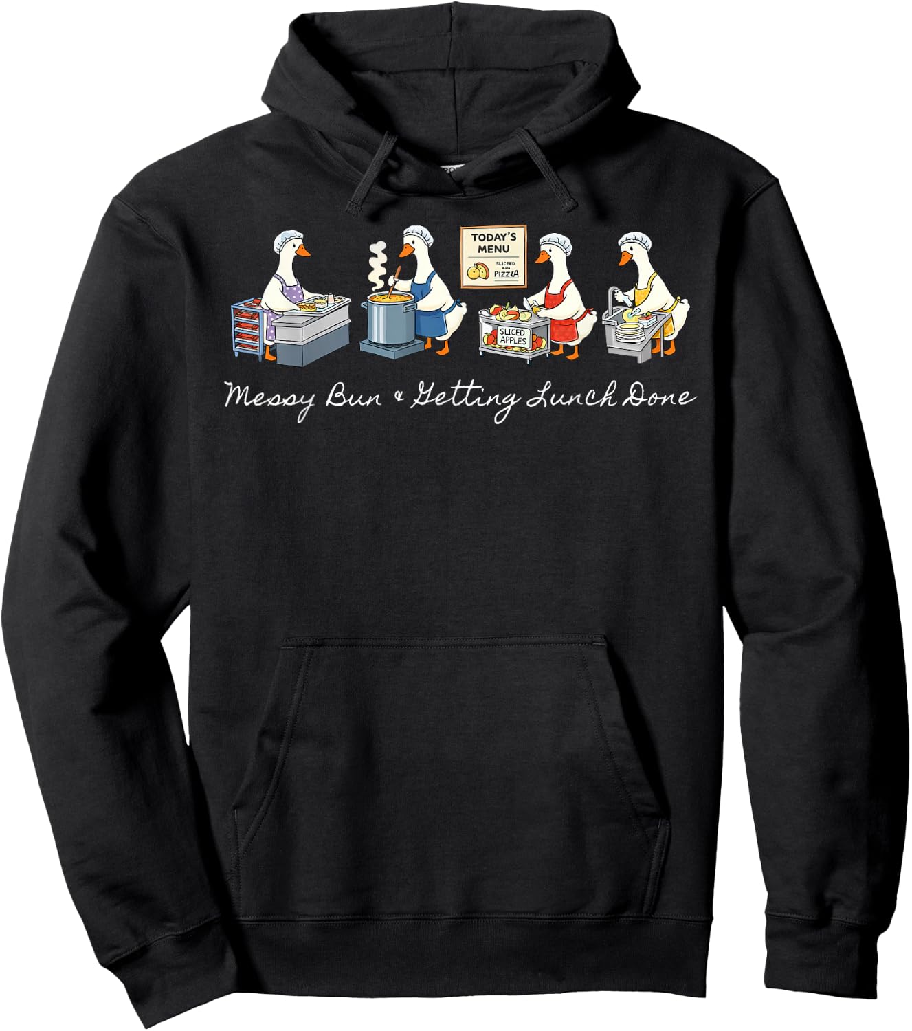 Messy Bun & Metting Lunch Done Goose Cafeteria Lunch Lady Hoodie - Hoodie | Black