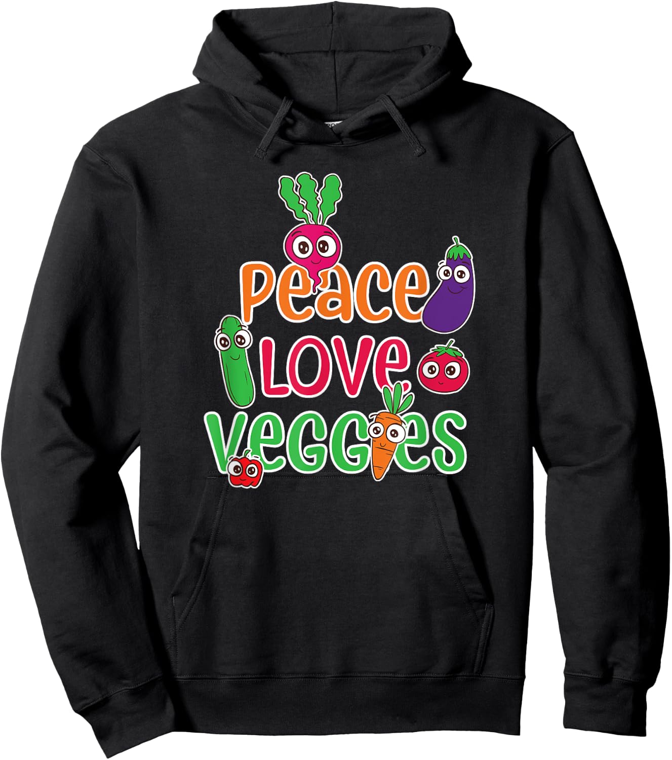 Peace Love Veggies Funny Vegan Veganism Vegetarian Hoodie - Hoodie | Black