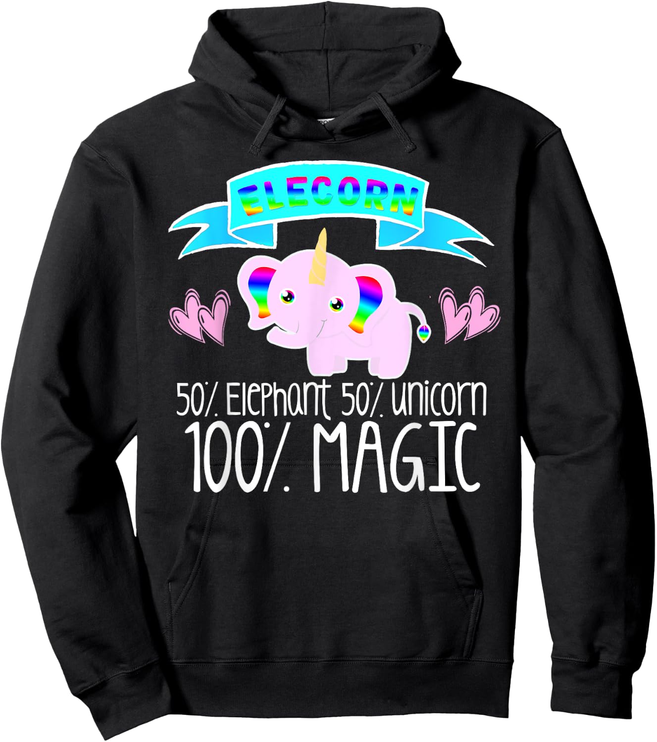 Unicorn Elephant ELECORN Girls Women Love Fairy Tales Cute Hoodie - Hoodie | Black