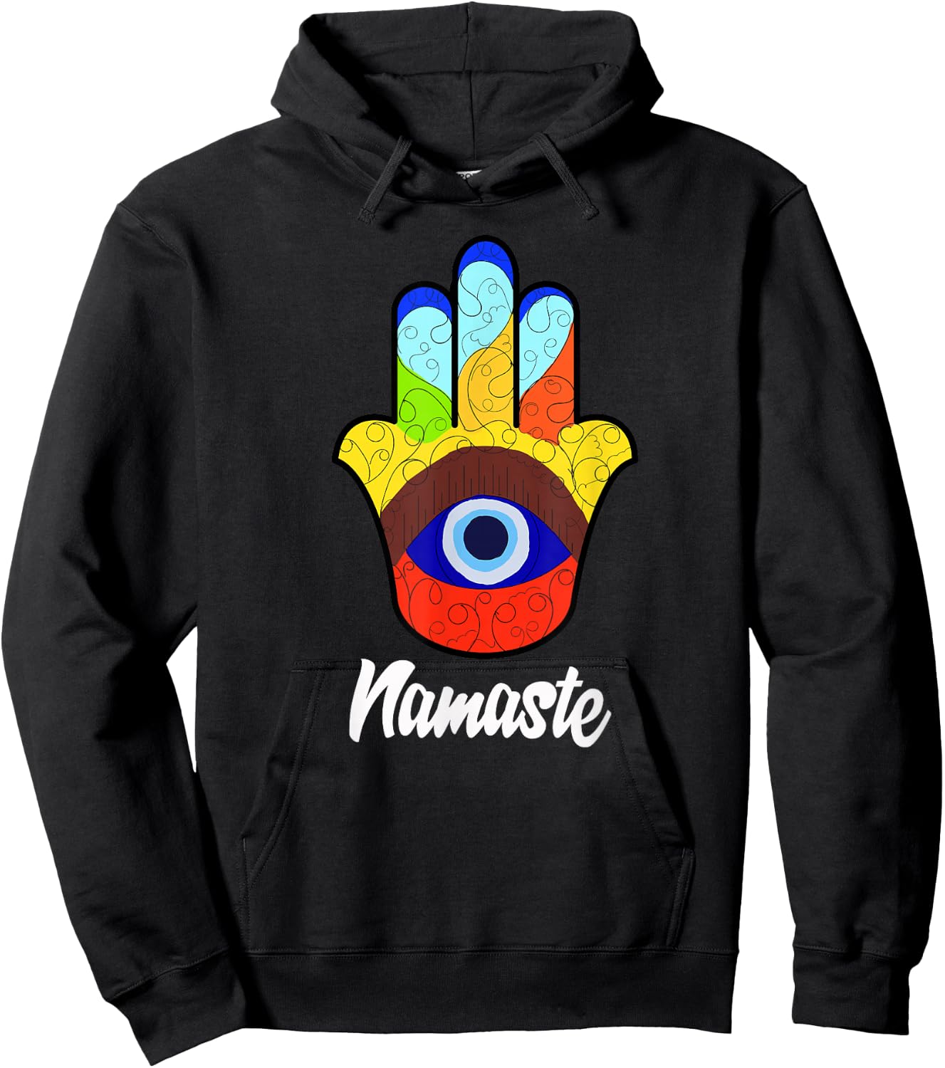 Namaste Spiritual Hamsa Hand Evil Eye Hoodie - Hoodie | Black