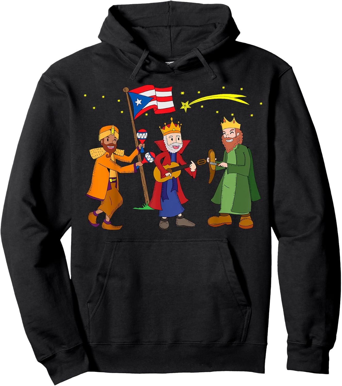 Playa Serena Funny Christmas Puerto Rico Christmas Tres Reyes Magos Three Wise Men -Adults Hoodie - Hoodie | Black