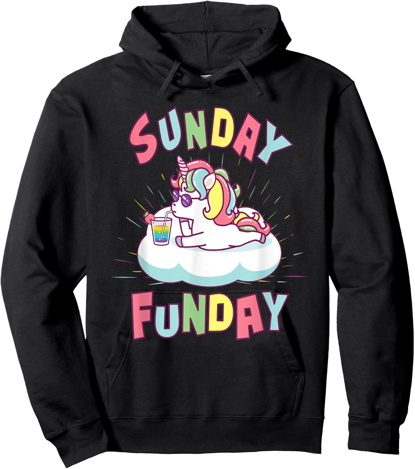 Sunday Funday Shirts Women Cute Unicorn Drinking Rainbow Hoodie - Hoodie | Black