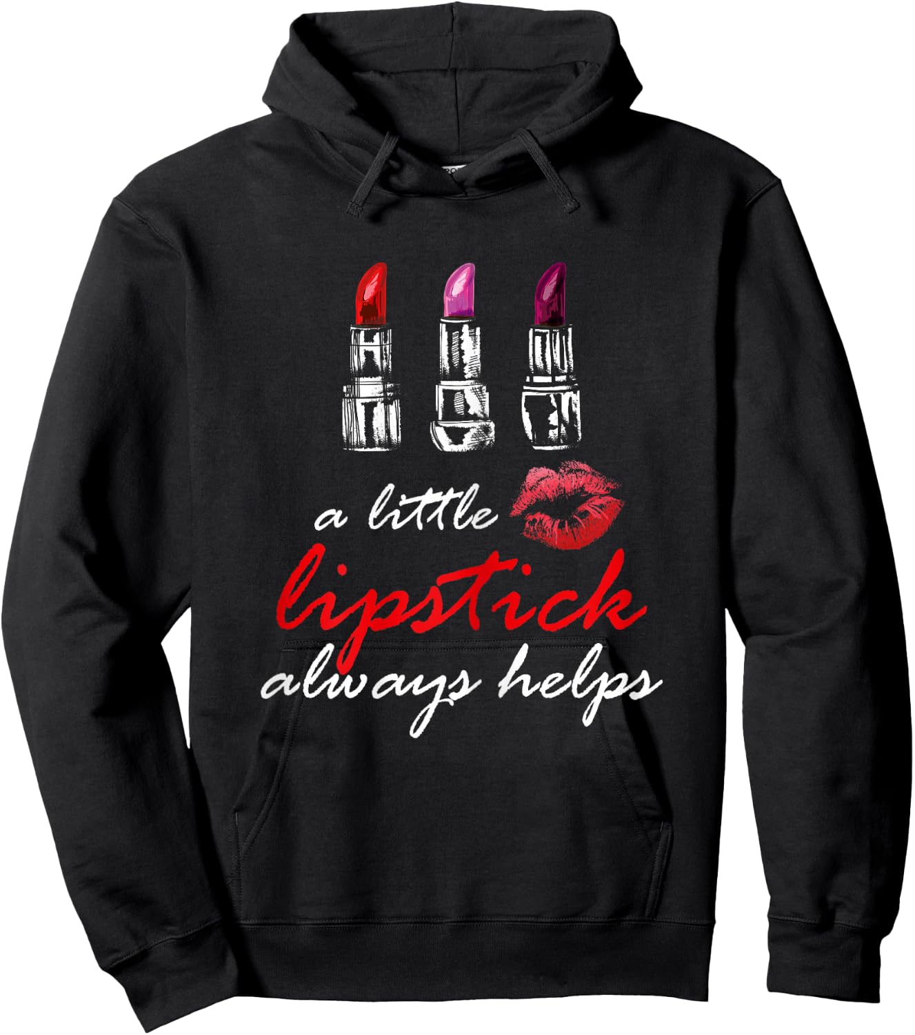 Women's Red Lipstick Hoodie - Hoodie | Black