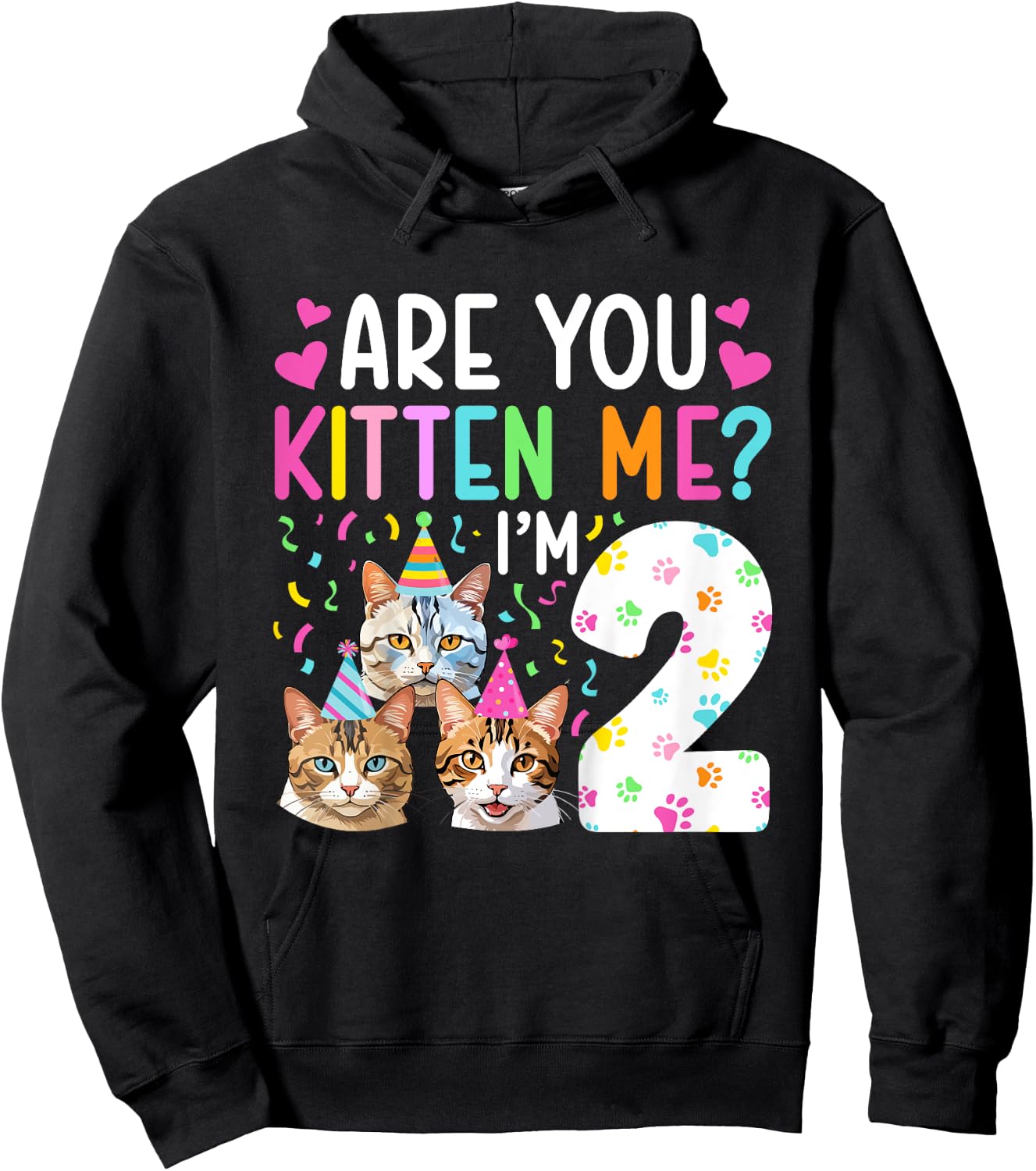 Kids 2nd Cat Birthday Party 2 Year Old Girl Kitten Birthday Hoodie - Hoodie | Black