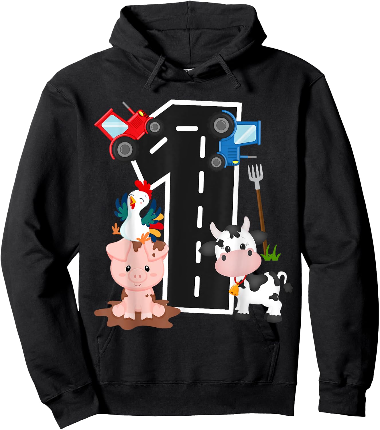 Tractor Farm Animals Number 1 1st Birthday Farm Barnyard Hoodie - Hoodie | Black