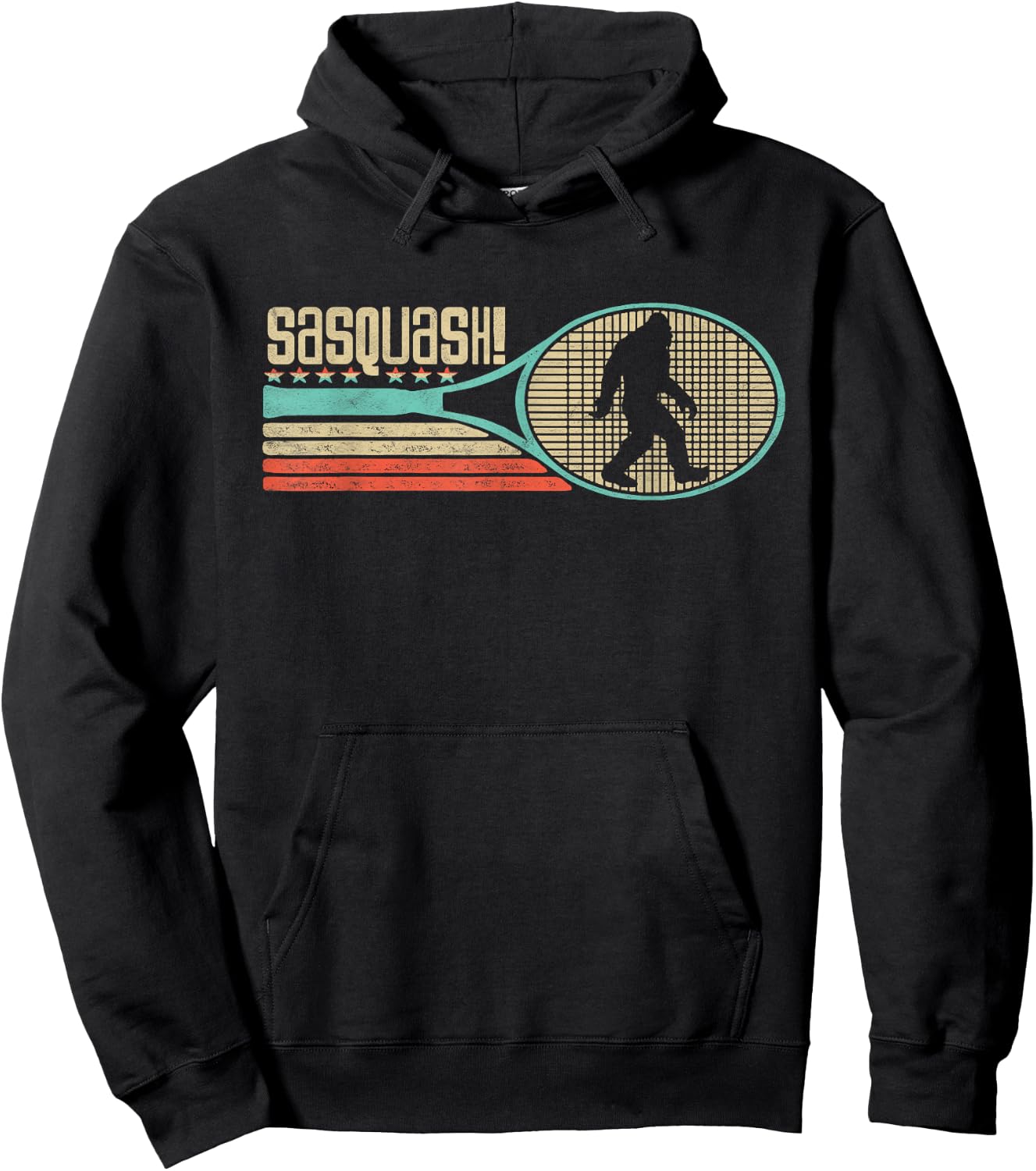 Sasquash! Funny Bigfoot Squash Player 80s Retro Hoodie - Hoodie | Black