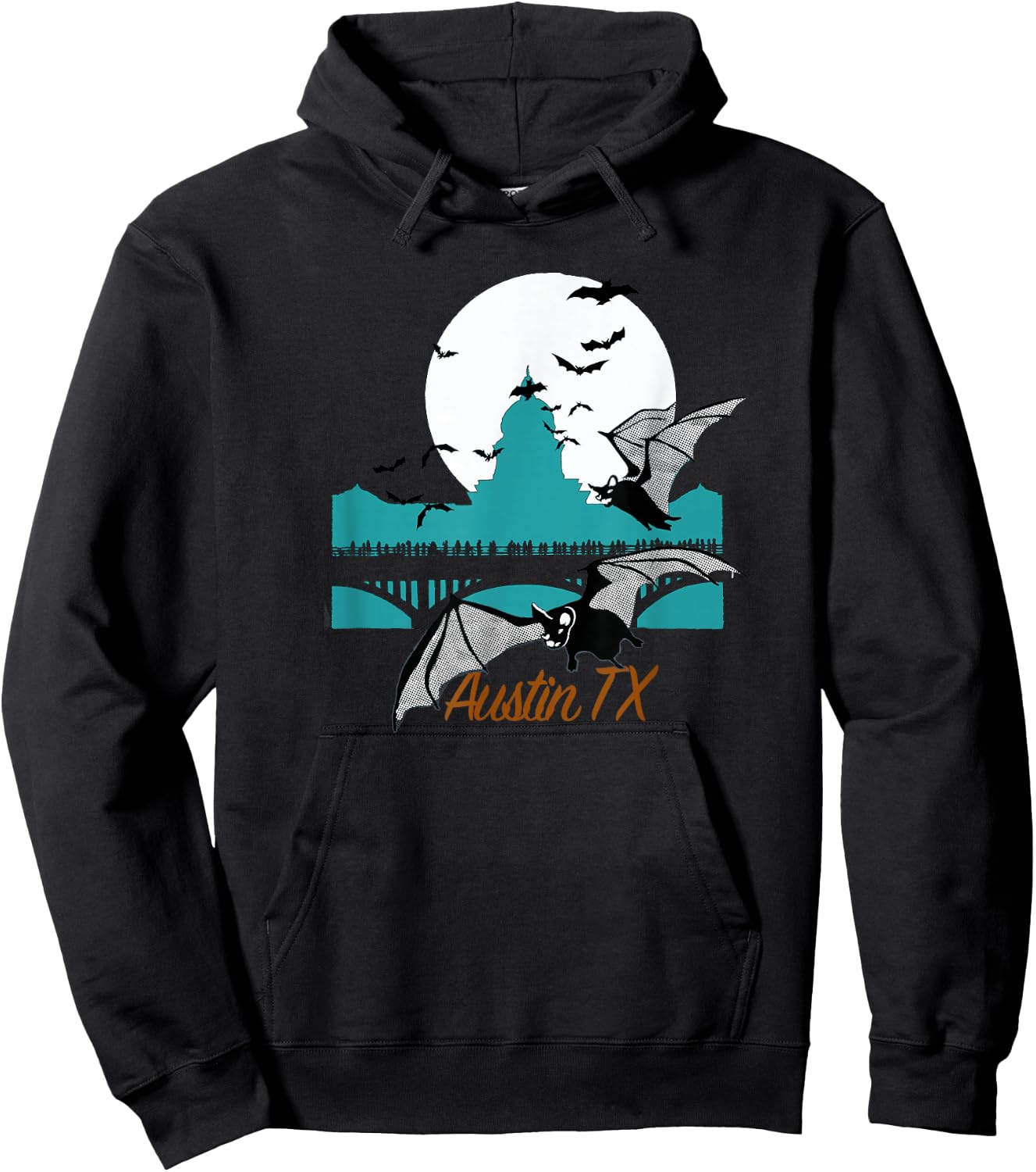 Austin TX Bats Over Congress Bridge With Capitol Building Hoodie - Hoodie | Black