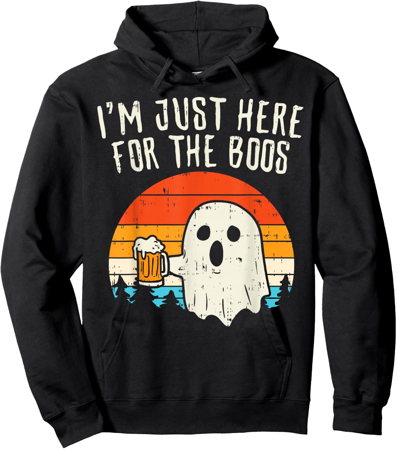 Im Just Here For The Boos Retro Ghost Beer Halloween Costume Hoodie - Hoodie | Black