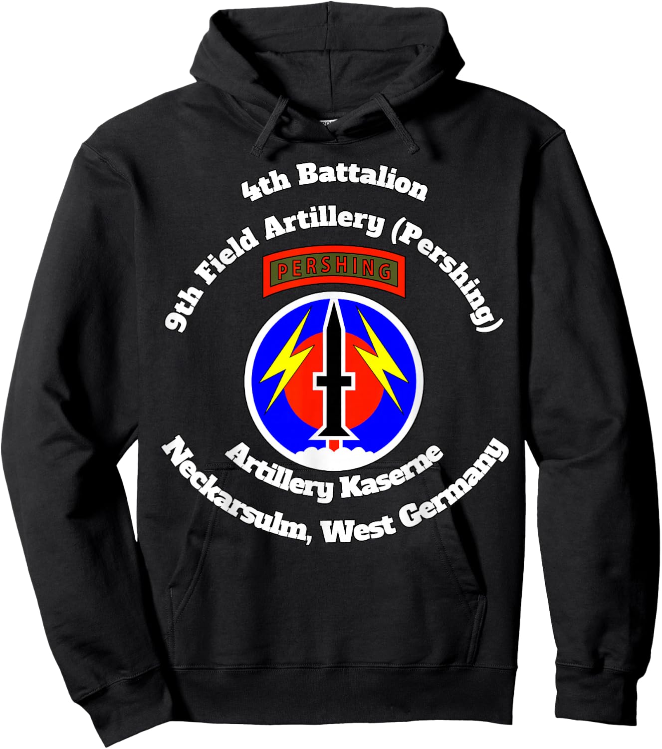 4th Bn 9th FA Artillery Kaserne w 56th FA insignia on front Hoodie - Hoodie | Black