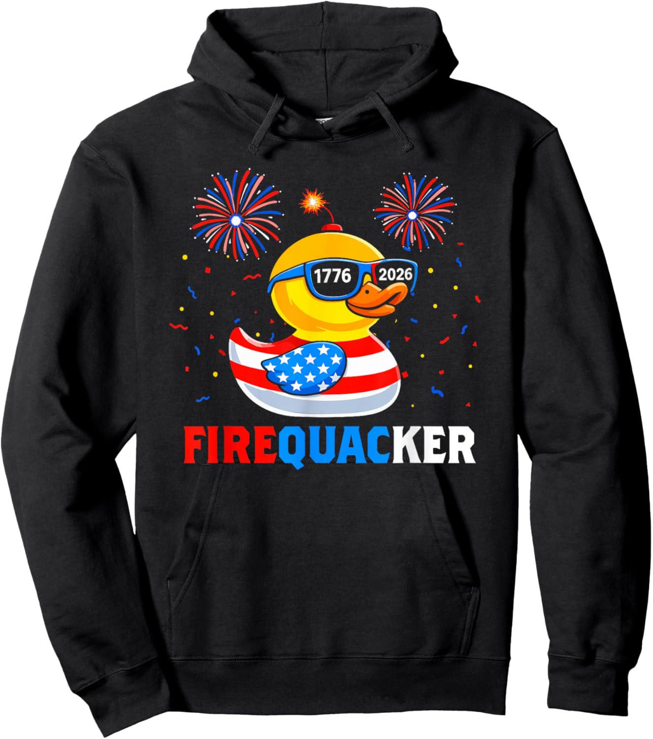 4th of July Duck Firequacker US Patriotic Funny 250 Years Hoodie - Hoodie | Black