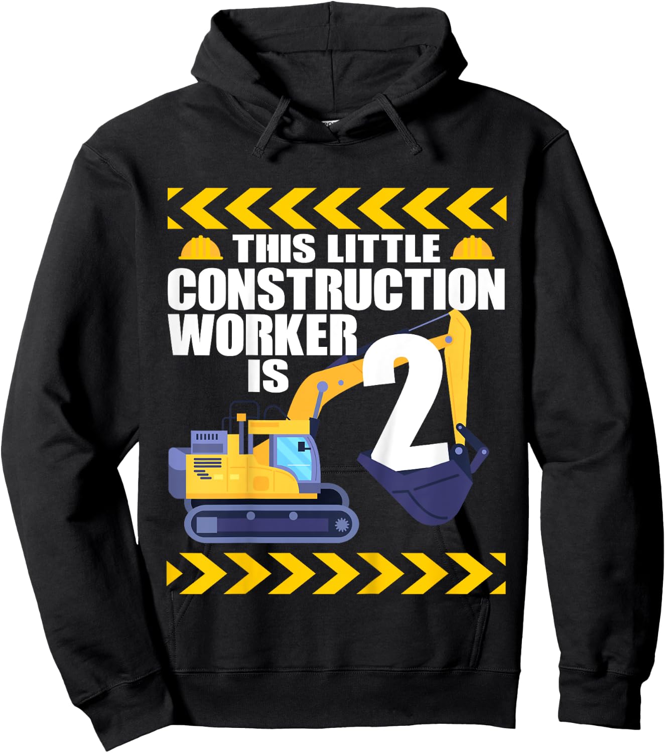 Kids 2 Year Old Construction Birthday Themed Party 2nd Boy Gift Hoodie - Hoodie | Black