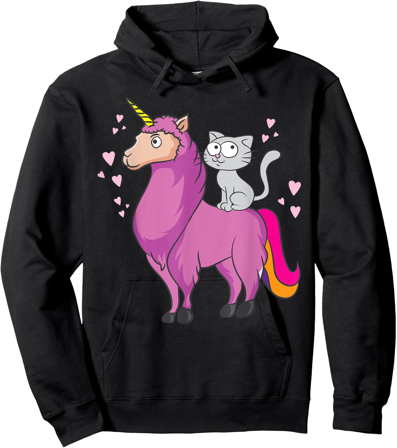 Cat Llamacorn Cute Cat Riding Llama for Llama Lovers Men Women Kids Hoodie - Hoodie | Black