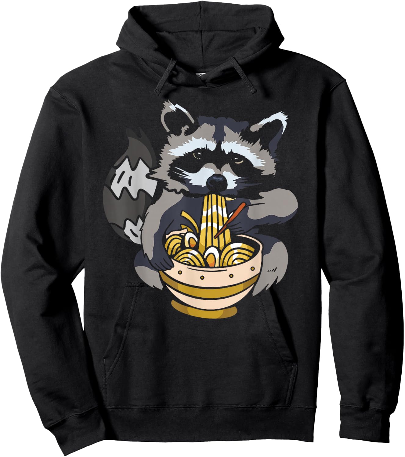 InGENIUS Raccoon Lover Shirts & Gifts -Adult Raccoon Eating Ramen Funny Trash Panda Meme Japanese Noodle - Black, Small, Short Sleeve Hoodie - Hoodie | Black