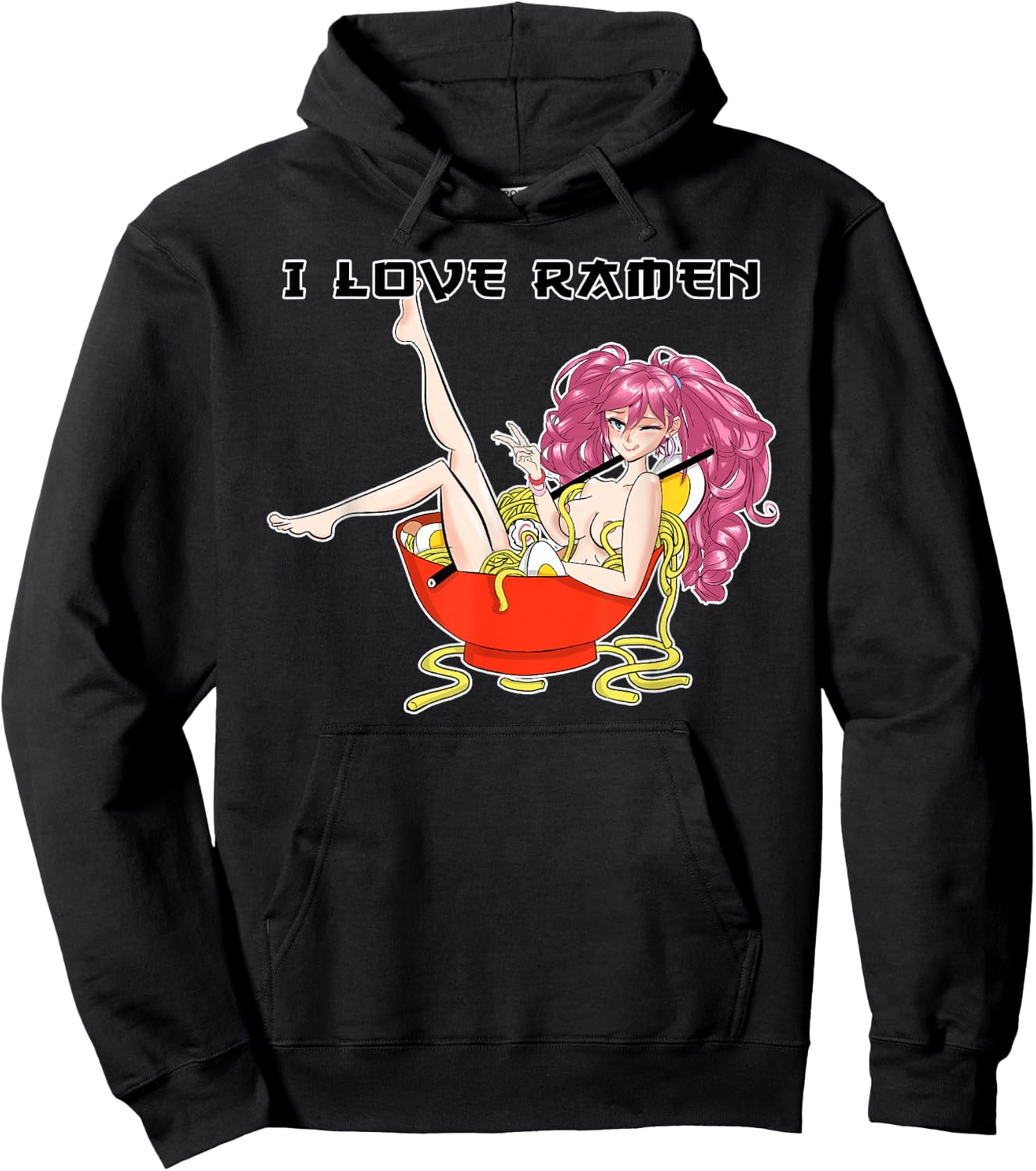 Ramen Hentai Anime Girl I Japanese Waifu Otaku Food Lover Hoodie - Hoodie | Black