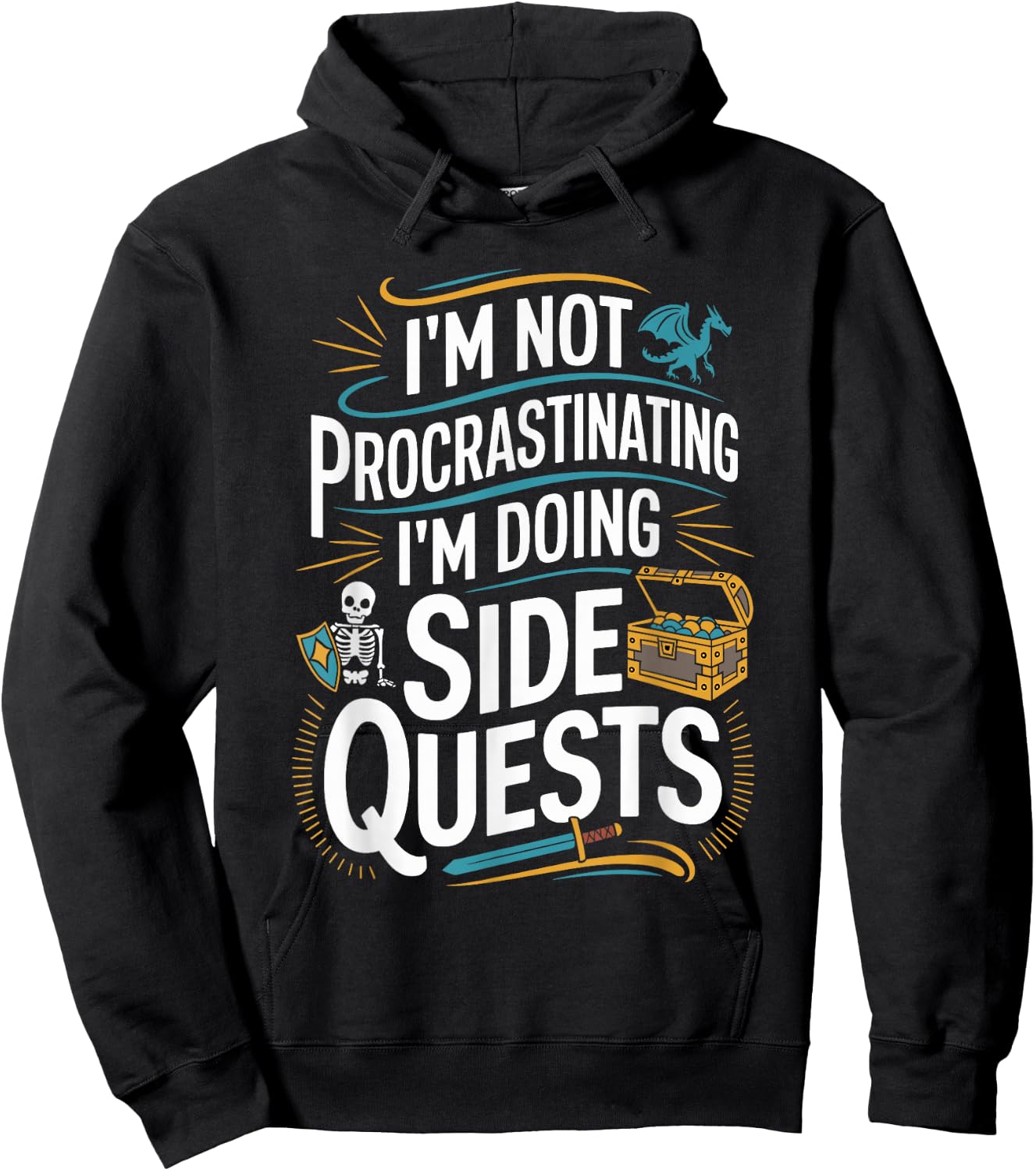 RPG Gamer Apparel for Quest Lovers -Adult Black Modern Classic Small Short Sleeve Humorous Gaming Graphic Lightweight Hoodie - Hoodie | Black