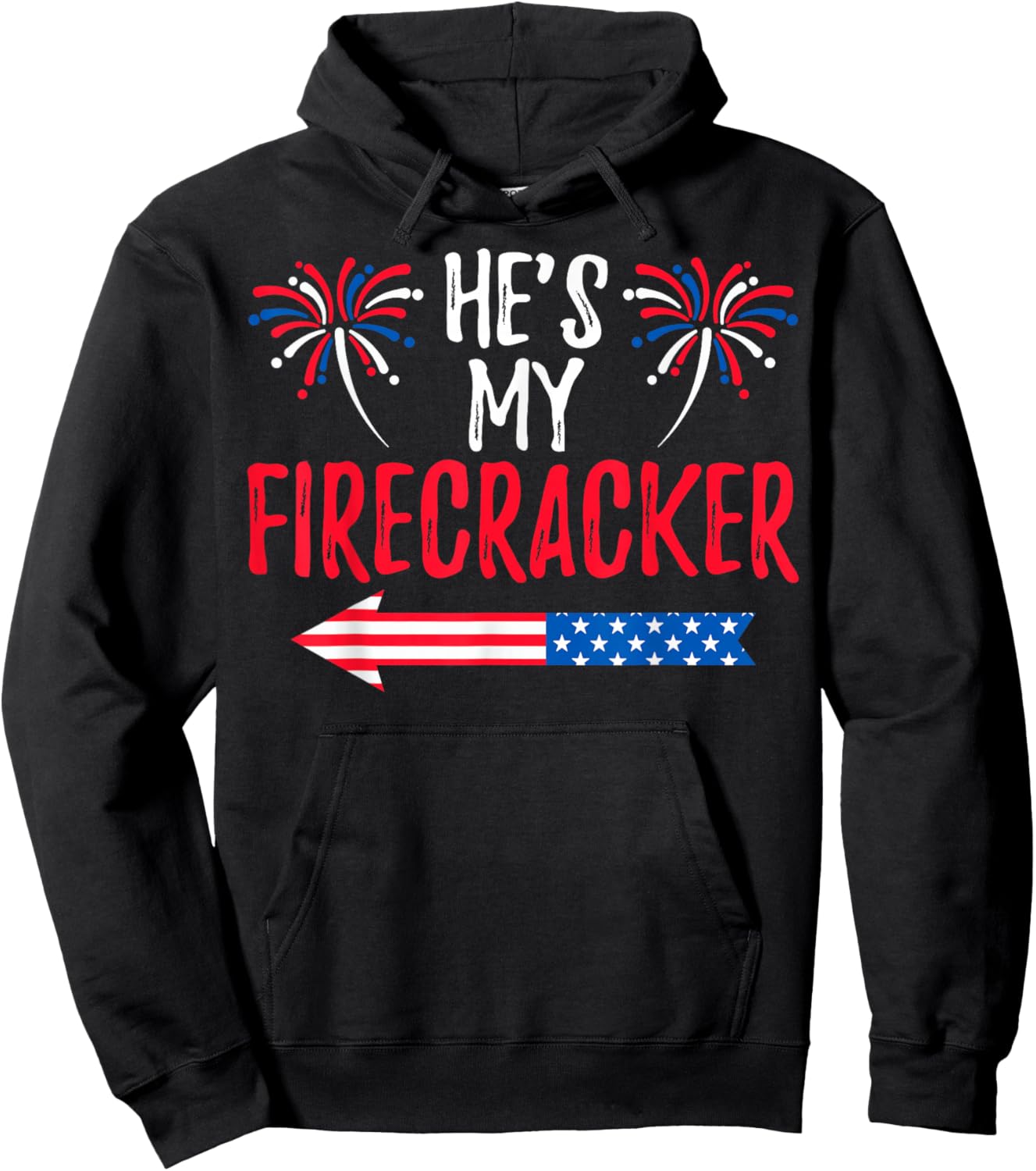He's My Firecracker 4th of July USA Patriotic Couples Hoodie - Hoodie | Black