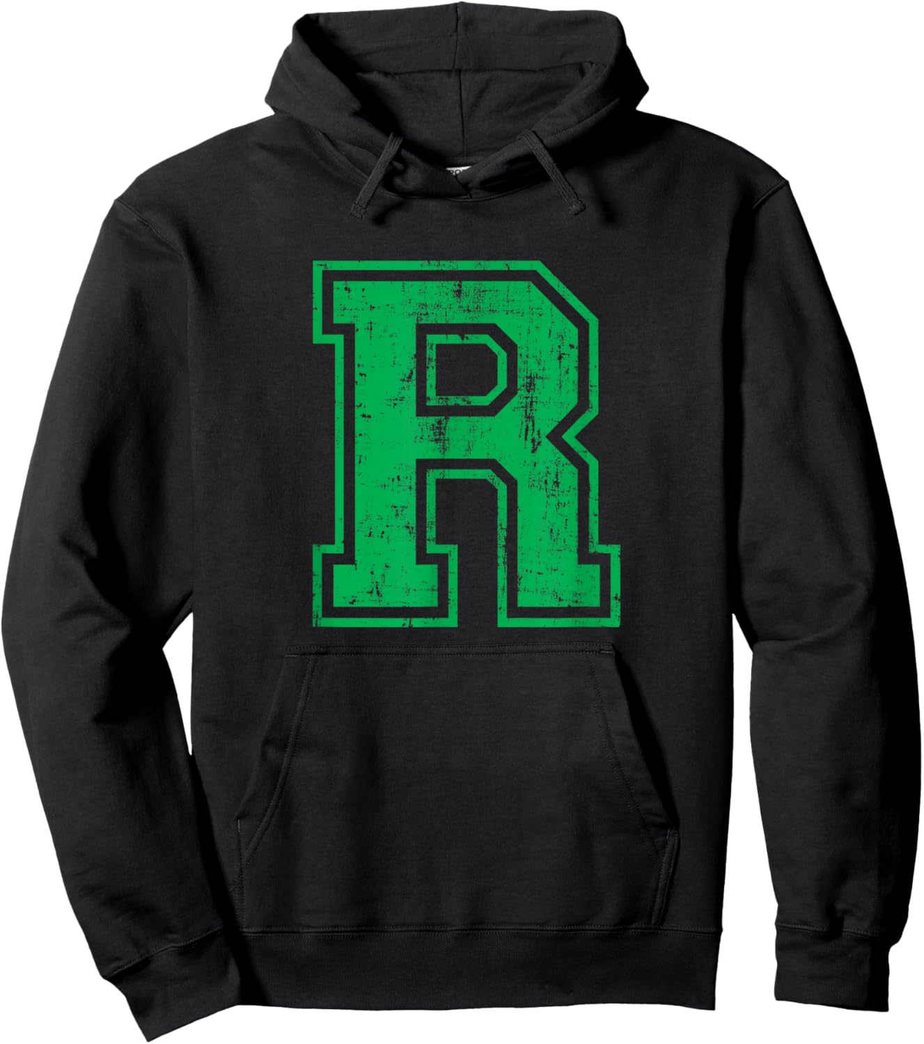 Letter R Uppercase Alphabet Initial Classic School College Hoodie - Hoodie | Black