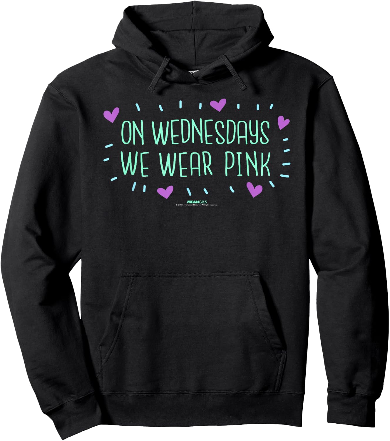 Mean Girls On Wednesdays We Wear Pink Hearts Y2K Movie Hoodie - Hoodie | Black