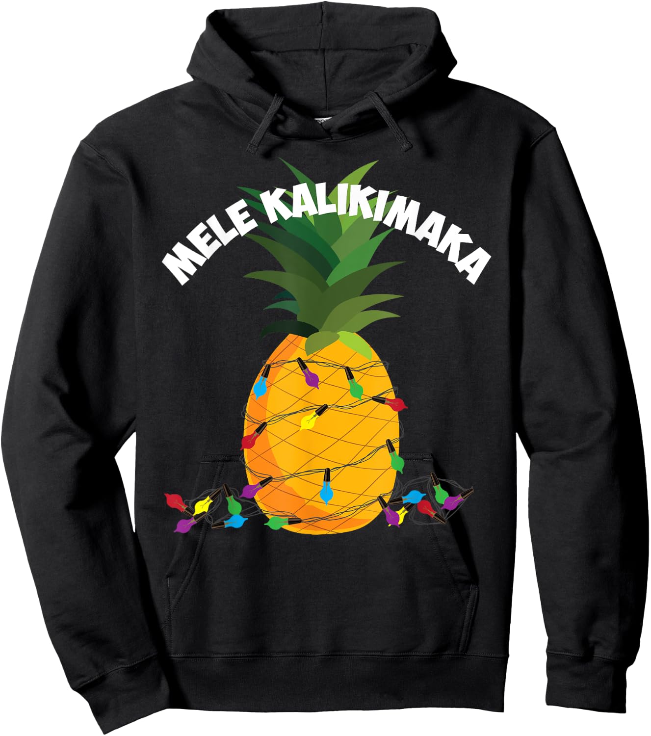 Mele Kalikimaka Shirt | Hawaiian X-Mas Pineapple Lights Gift Hoodie - Hoodie | Black